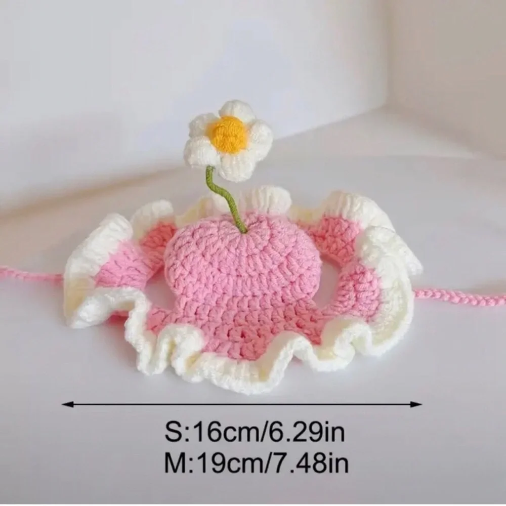 Cat or Dog Crochet Ruffle Sun Hat with Flower - Yellow and White
